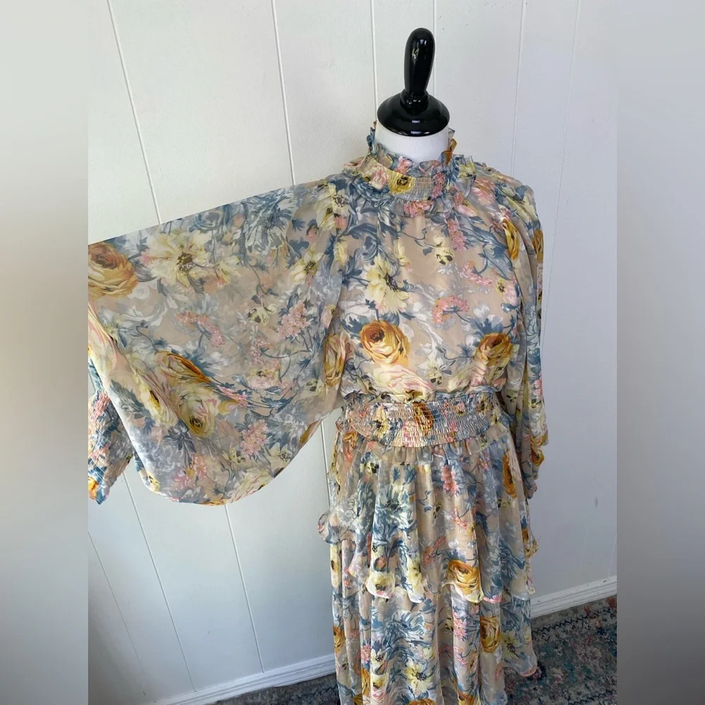 Revolve ELLIATT Astrid Dress Sz. M Chiffon Flowy Gown Floral Midi NWT $251 msrp - Picture 5 of 16